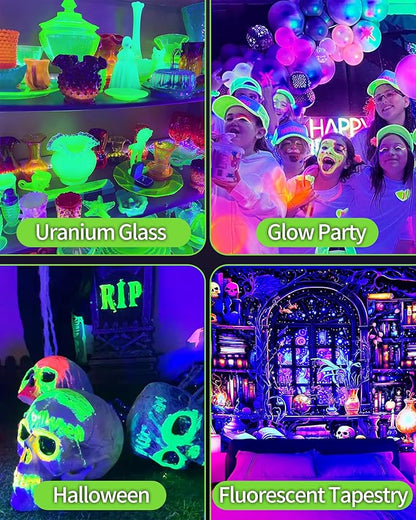 THECHAM 4 Pack 42W LED Black Light Bar, Blacklight Flood Light with 6ft Cord+Plug+Switch, Light Up 24x24ftx4 Area, for Halloween Glow Fluorescent Party Bedroom Game Room Body Paint Stage