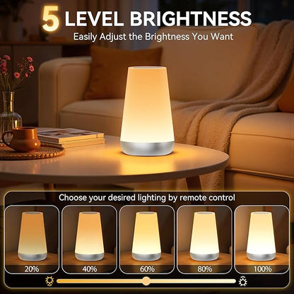 Auxmir Rechargeable LED Night Light, Touch & Remote Control Bedside Lamp with 13 Colors, 5 Brightness Levels, Portable Table Lamp for Kids Baby Nursery, Bedroom, Bathroom, Camping, Silver