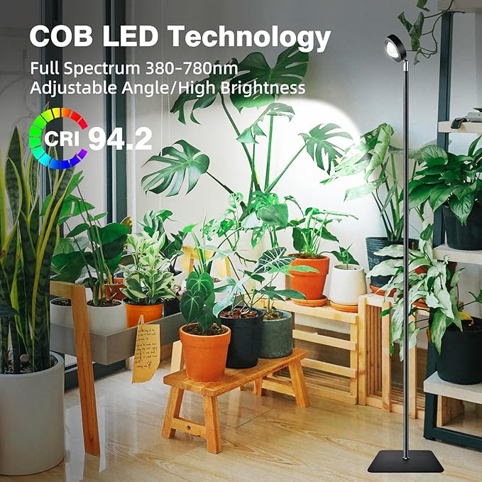 20W Full Spectrum Grow Light, High PPFD&CRI COB LED Floor Plant Lamp with 6/8/12H Timer, Daylight 3000LM Adjustable Height (28"-83") & Angle, Grow Lights for Indoor Plants, Succulents & Flowers