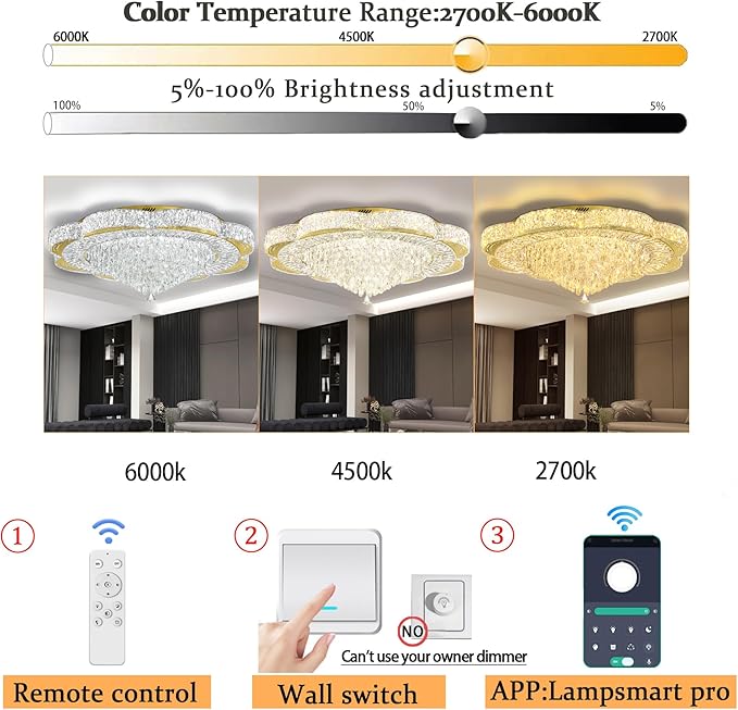 Modern Crystal Chandelier for Living Room 40in Gold Crystal Raindrop Ceiling Light for Room Bedroom LED Dimmable 3000-6000K