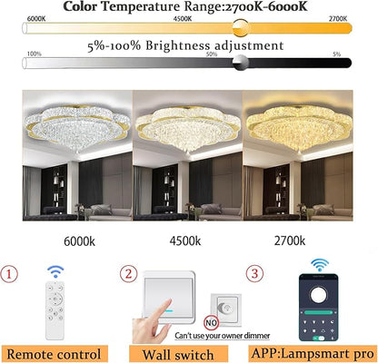 Modern Crystal Chandelier for Living Room 40in Gold Crystal Raindrop Ceiling Light for Room Bedroom LED Dimmable 3000-6000K