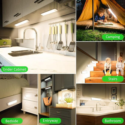 Motion Sensor Under Cabinet Lights, Magnetic Rechargeable Under Counter Closet Light, Wireless Night Light Bar Stick-On, 3-Pack, Neutral White