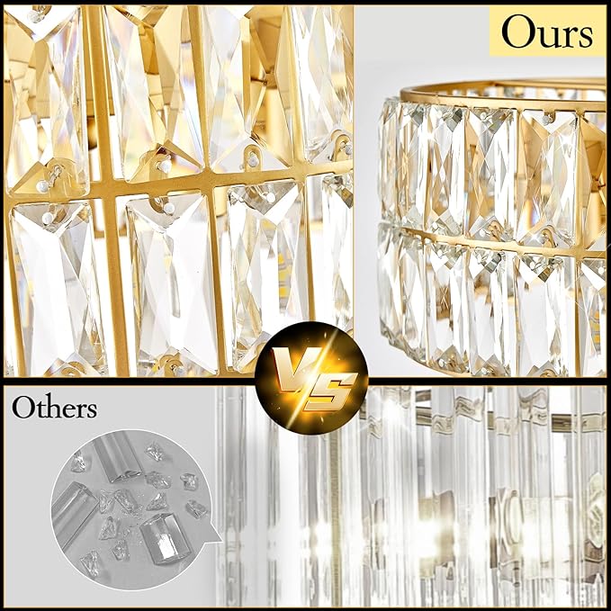 CATINER 20'' Modern Gold Crystal Chandelier Luxury Semi Flush Mount Ceiling Light Fixtures 6-Lights Round Crystal Pendant Chandelier for Dining Room Foyer Living Room Bedroom