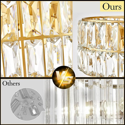 CATINER 24'' Modern Crystal Chandelier 8-Lights Luxury Gold Semi Flush Mount Ceiling Light Fixtures Round Crystal Pendant Chandelier for Living Room Dining Room Foyer Bedroom Kitchen
