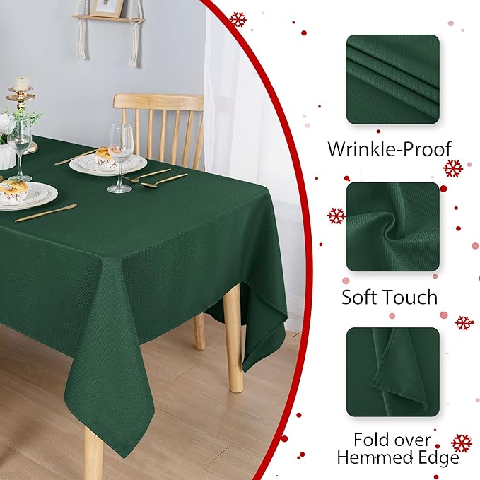 Hiasan 60 X 102 Inch Rectangle Textured Tablecloth - Waterproof Spillproof Antiwrinkle Jacquard Table Cloth for Kitchen and Dining Dinner, Outdoor Picnic, Holiday and Parties, Hunter Green