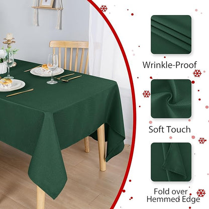 Hiasan 60 X 102 Inch Rectangle Textured Tablecloth - Waterproof Spillproof Antiwrinkle Jacquard Table Cloth for Kitchen and Dining Dinner, Outdoor Picnic, Holiday and Parties, Hunter Green