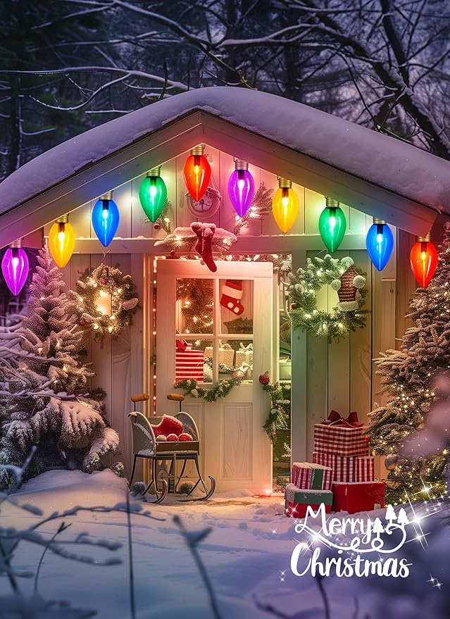 Super Jumbo C9 Christmas Pathway Lights Outdoor - 2 Pack Total 22FT 10 LED C9 Walkway Light, Multicolor Christma Decoration Outside, Giant Christmas Lights Outdoor for Lawn Holiday Yard