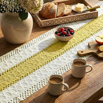 Artoid Mode Yellow Farmhouse Rustic Table Runner, Seasonal Holiday Hollow Kitchen Dining Table Decoration for Home Party Decor 12x36 Inch
