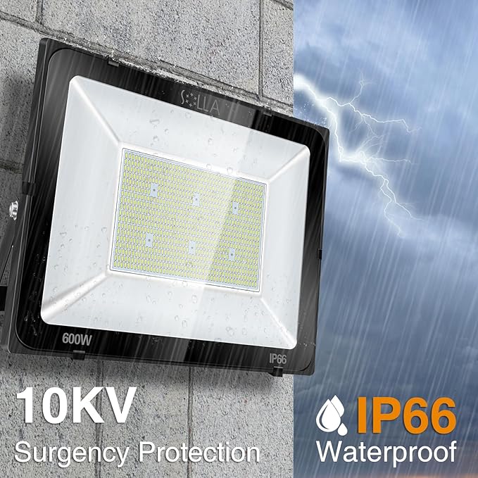 600W LED Stadium Flood Light Outdoor, 3300W Equivalent, 48000LM Super Bright LED Exterior Arena Light, IP66 Waterproof, 6000K Daylight White, Commercial Lighting for Sports Fields and Counts
