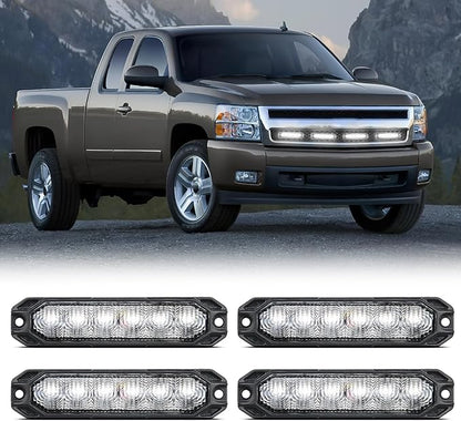 Nilight 6LED Emergency Strobe Lights 4PCS Ultra slim Surface Mount Hazard Caution Light bar 12-24V Sync Feature Warning Flashing Light kit for Truck Car Vehicle ATV SUV UTV White