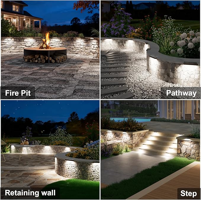 VOLISUN 7 Inch Retaining Wall Lights, IP67 Waterproof Hardscape Lighting, Cuttable Low Voltage Lighting, 12V Paver Lights, 2.8W Outdoor Step Landscape Lights, 5000K Daylight (8 Pack)