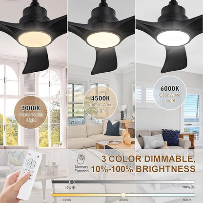 Black Ceiling Fans with Lights,36 inch Solid Wood Ceiling Fan,Remote Control,Wall Switch,Dimmable,Reversible Quiet DC Motor,Power Off Memory Modern Ceiling Fan for Bedroom Patio Indoor/Outdoor