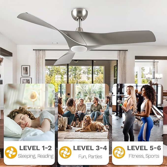 DWVO Ceiling Fan with Light, 52" Ceiling Fan with Remote, LED Tri-Color Temperature, 3 Blade Ceiling Fans Reversible 6 Speeds w/Quiet DC Motor for Bedroom, Living Room, Dining Room, Patio