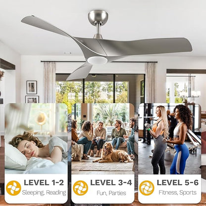 DWVO Ceiling Fan with Light, 52" Ceiling Fan with Remote, LED Tri-Color Temperature, 3 Blade Ceiling Fans Reversible 6 Speeds w/Quiet DC Motor for Bedroom, Living Room, Dining Room, Patio