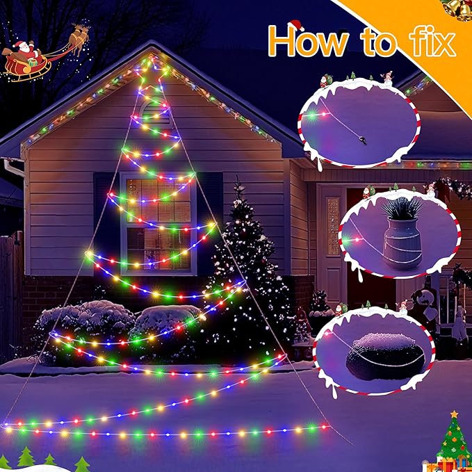 Ollny Outdoor Lighted Christmas Decorations 13FT Tall, IP67 Waterproof Outdoor Christmas Lights with 3 Timers and 8 Lighting Modes, Xmas Decor Light for House Yard Window Wall Lights (Multicolored)