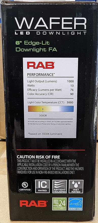 RAB Lighting WFRL-Field-Adjustable Edge-Lit LED Downlight-Canless Wafer Design-Black/White Trim-5CCT Selectable 2700K-5000K-90 CRI-Wet Rated/Dimmable for Modern Ceilings (WFRL6R139FA120WS, 1)