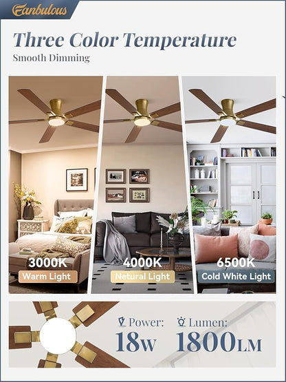 Fanbulous 60 inch ceiling fan with light, Low Profile Ceiling Fan with Light, App&Remote Control, Dimmable LED Light, Flush Mount Ceiling Fan for Indoor Bedroom Living Room, Qiuet DC Motor