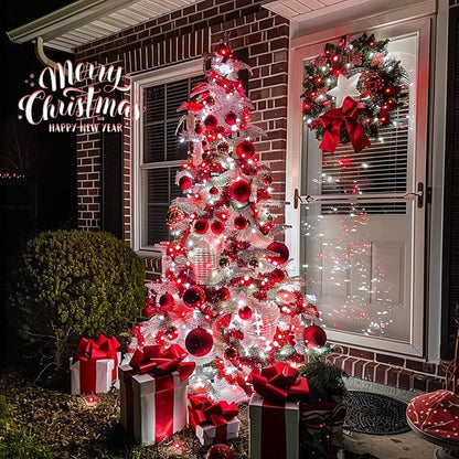 JMEXSUSS 2 Pack Solar String Lights Outdoor Waterproof, Total 400 LED 151FT Solar Christmas Lights Outdoor, 8 Modes Christmas Light for Outside Patio Yard Tree Decorations, Red and White