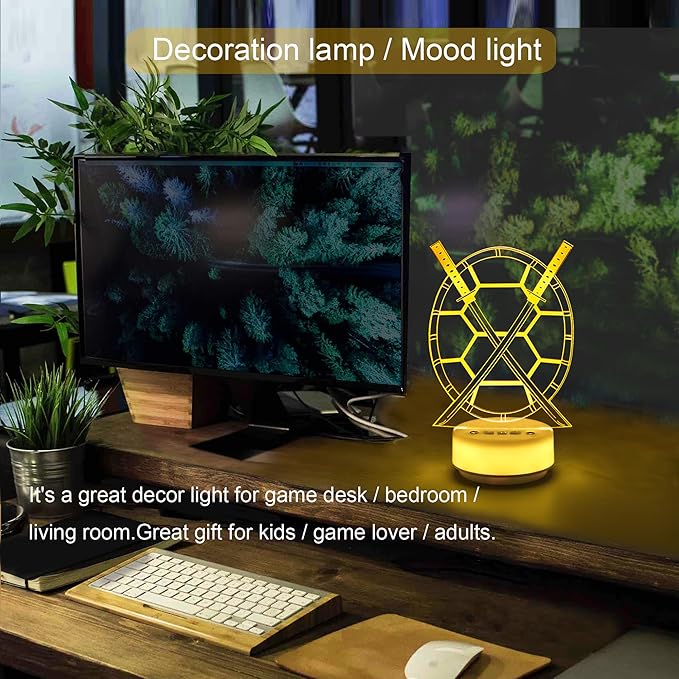 Samurai Sword Night Light Magical Turtle Decorative Light Children's Room Decorative Art, 14 Color Ambient Light, Birthday Gifts for Boys, Fan Gift for Anime