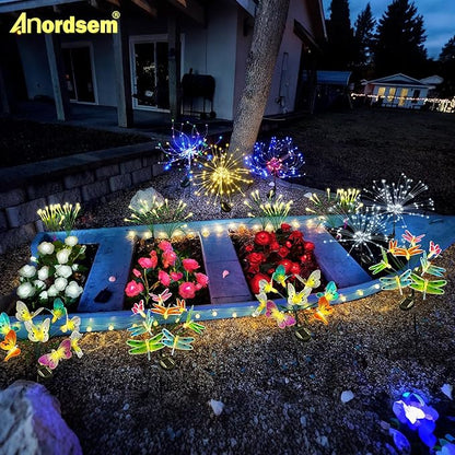 Anordsem Solar Garden Lights Outdoor: 8 Removable PVC Water Drop Light Head 4 Pack - Waterproof Garden Decoration for Yard Patio - Gardening Gifts for Homeowners Gardeners