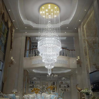 Flashing God 40''X120 High Ceiling Chandelier Crystal Raindrop Gold Chandeliers Staircase Large Chandelier Villa Entrance Foyer Pendant Light Foyer High Ceiling Light 15 GU10 Bulb Dimming