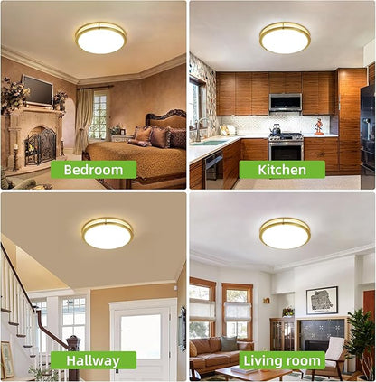 hykolity 16 inch Dimmable LED Flush Mount Ceiling Light Fixture, Gold, 36W, 2200LM, 2.7/3/3.5/4K/5K Adjustbale, 120°Light Angle, CRI80, Ceiling Lamp for Bedroom, Kitchen, Office, ETL Listed