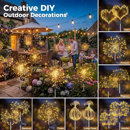 btfarm 4 Pack 120 LED Solar Garden Lights Outdoor, 8 Modes Firework Lights Solar Powered, Waterproof Twinkle Fairy Light Outside for Yard Patio Pathway Pool Christmas Party Decorative, Warm White