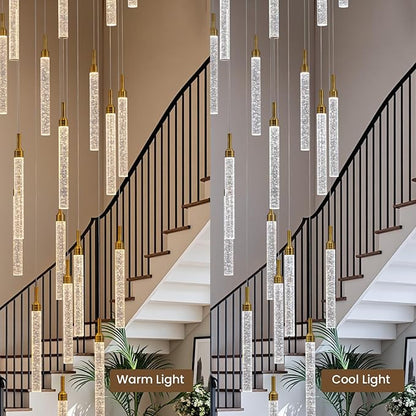 SNZ 20-Light Gold Crystal Chandelier, High Ceiling Chandelier for Staircase, Modern LED Dimmable Pendant Light Fixture for Entryway Hallway Living Room, 157in, Gold