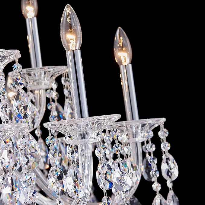 18-Light Crystal Candle Chandelier, Chrome Chandelier for Foyer, Staircase & High Ceiling Living Room, Adjustable Height, E12 Base