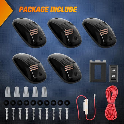 Nilight LED Cab Marker Lights 5 PCS 24 LED Smoke Lens Amber Clearance Roof Running Light Compatible with 2003-2018 Dodge Ram 1500 2500 3500 Pickup Trucks