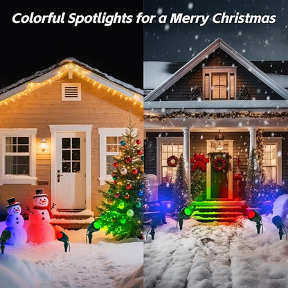 Spotlight Outdoor – 120V Plug-in, 2700K Warm White LED Landscape Spot Lights with RGB 3 Lenses for Yard, Garden, Lawn&Tree Decor, IP67 Waterproof, Perfect for Holidays&Everyday (2 Pack, Green)