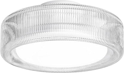 FEMILA LED Ceiling Light Fixture, 12" Flush Mount Ceiling Light with Ribbed Glass, for Kitchen, Hallway, Bedroom, 6500K Daylight White, 4FSE104F WH