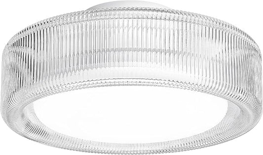 FEMILA LED Ceiling Light Fixture, 12" Flush Mount Ceiling Light with Ribbed Glass, for Kitchen, Hallway, Bedroom, 6500K Daylight White, 4FSE104F WH
