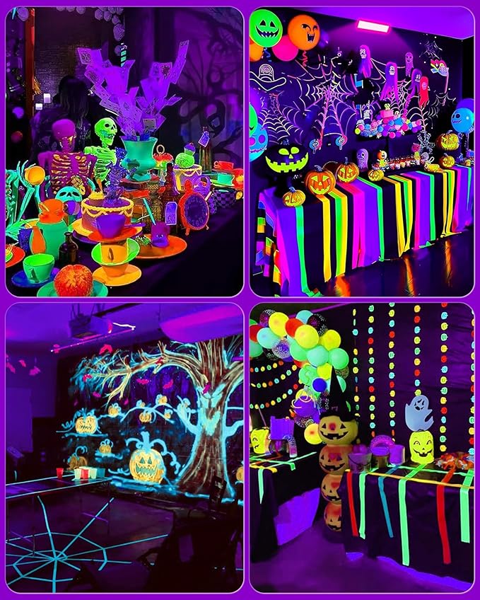 10 Pack LED Black Light Bar, Blacklight Flood Light with Plug & Switch & Power Cord, Each Light Up 24x24ft Area, for Glow Fluorescent Party Bedroom Game Room Body Paint Stage