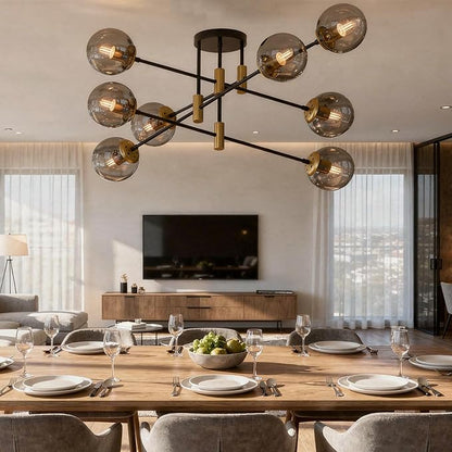 8-Light Sputnik Chandelier Modern Matte Black and Gold Ceiling Light, Glass Globe Hanging Light Fixture for Dining Room, Kitchen Island, Bedroom, Living Room