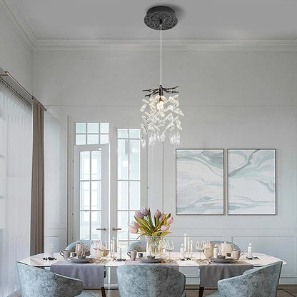 Modern K9 Crystal Tree Branches Chandelier, 8.6in Black 1 Lights Large Ceiling Hanging Light for Dining Room, Round Tassel Ceiling Hanging