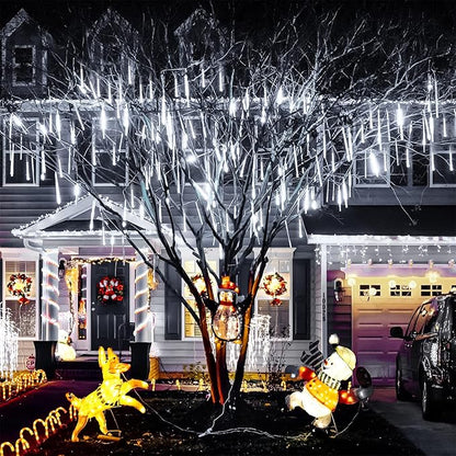 JMEXSUSS White Solar Christmas Lights, 8 Tube 144 LEDs Solar Meteor Shower Lights Outdoor, White Christmas Light for Tree Wedding Xmas Holiday Party Patio GazeboDecor