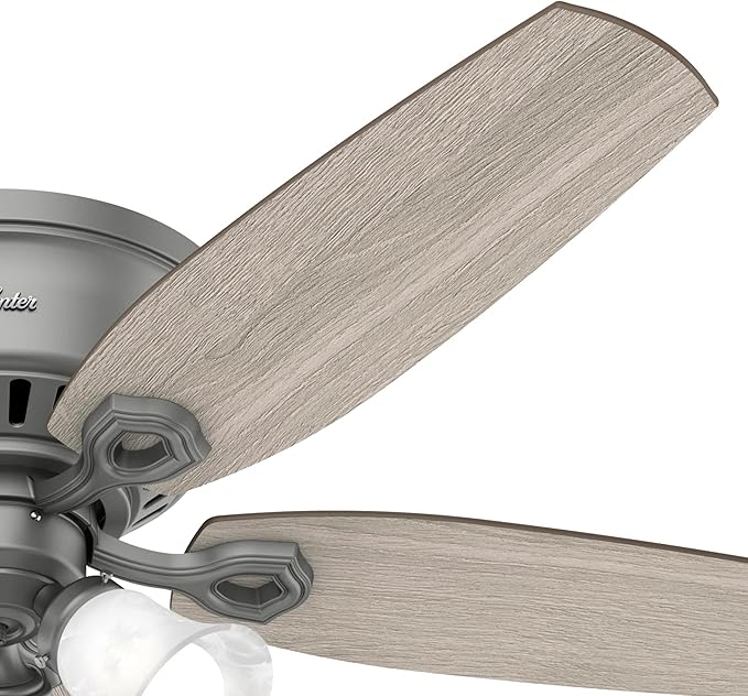 Hunter 52 inch Indoor Ceiling Fan with LED Lights - Ceiling Fan with Pull Chain, For Bedroom, Living Room, or Kitchen, Low Profile Flush Mount, No Remote, 5 Blades - Builder 51113, Matte Silver