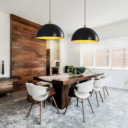 Black-Farmhouse Pendant-Light Hanging-Lamp Fixtures - 16 inch Kitchen Island Pendant Lights Industrial Dome Ceiling Lighting Dining Room Large Vintage Light for Indoor Black and Gold