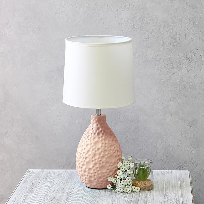 Simple Designs LT1193-PNK 14.17" Refined and Textured Oval Stucco Ceramic Table Lamp, for Living Room, Bedroom, Office, Pink