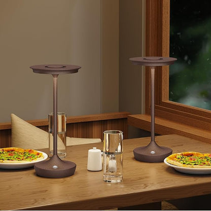 2 Pack LED Rechargeable Cordless Table Lamps, Portable Outdoor Battery Operated 3 Color Stepless Dimming Tables Light with Memory Function for Patio Restaurant Dining Room Rust