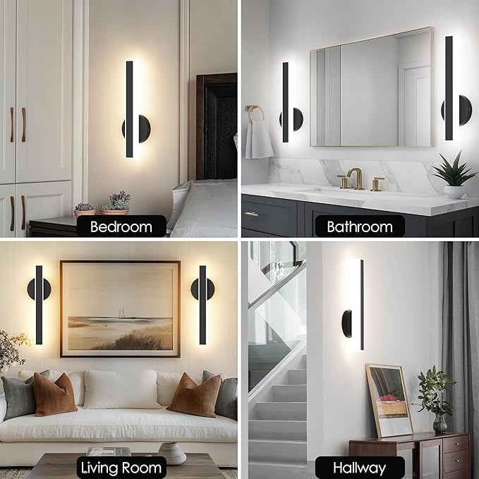Aipsun Black Wall Sconce Hardwired Modern LED 18W Wall Sconce Set of Two, 15.7Inches Wall Lights for Living Room Bedroom Hallway 5CCT