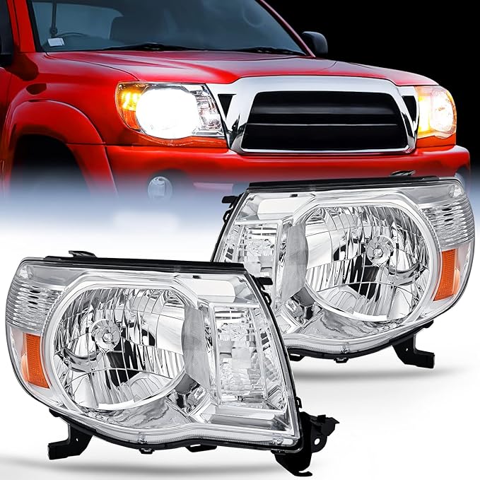 Nilight Headlight Assembly for 2005 2006 2007 2008 2009 2010 2011 Toyota Tacoma Replacement Headlamp Chrome Housing Amber Reflector