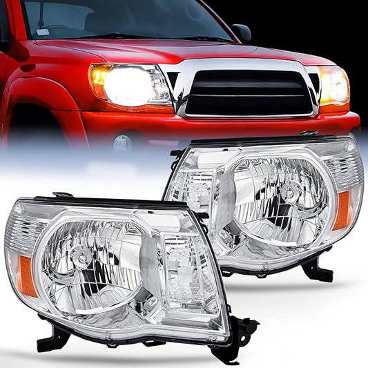 Nilight Headlight Assembly for 2005 2006 2007 2008 2009 2010 2011 Toyota Tacoma Replacement Headlamp Chrome Housing Amber Reflector