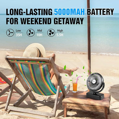 Portable Camping Fan with LED Lantern- 40H Work Time Rechargeable Battery Operated Fan with Hanging Hook for Tent Car RV Hurricane Emergency Outages Survival Kit Cruise Travel Camping Essentials Gear