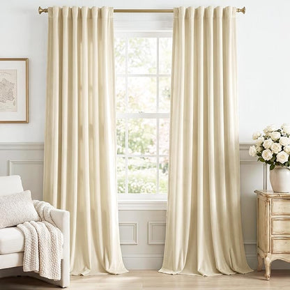 StangH Beige Curtains 92 inches Long Super Soft Velvet Privacy Protect Thermal Insulated Window Drapes Back Tab Luxury Decor for Bedroom Living Room, W52 x L92, 2 Panels