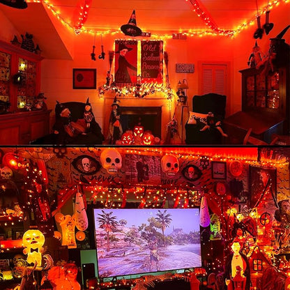 JMEXSUSS 200 LED Orange Halloween Lights Outdoor, 66ft Connectable Halloween String Lights Plug in, 8 Modes Orange Light for Tree Outside Indoor Xmas Party Garden Fence Patio Porch Decor