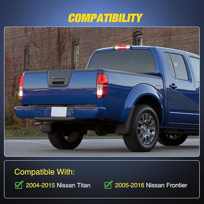 Nilight Third Brake Light Tail High Mount 3rd Stop Cargo Reverse Lights Smoked Lens Compatible with Nissan Titan 2004-2015 Nissan Frontier 2005-2016 Pickup Truck Rear Cab Lamp