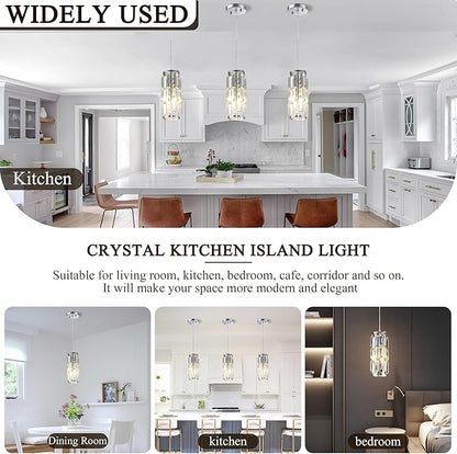 Pendant Lights Kitchen Island Modern Chrome Pendant Light Fixtures, Island Pendant Lights for Kitchen, mini pendant lights Crystal, Adjustable Hanging Lights Fixture for Dinning Room (Chrome 2-Pack)