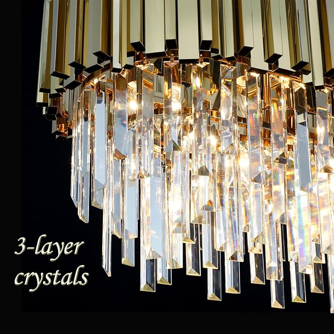 Gold Crystal Chandeliers Dining Room Rectangle L59'' Modern Crystal Chandelier Lighting 22 Light Contemporary Ceiling Light Fixture Chandelier Over Dining Table Golden Extra Large